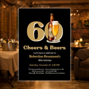 Convites Aniversário de 60 anos Preto de Cheers & Beers par
