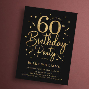 Convites Aniversário de 60 anos Preto Dourado