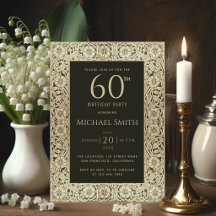 Aniversário de 60 anos Preto Dourado Flores Elegan