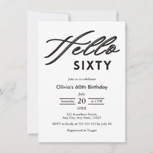 Convites Aniversário de 60 anos Preto e Branco Hello Sixty
