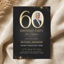 Aniversário de 60 anos Preto e Dourado Moderno e E