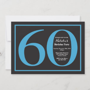 Convites Aniversário de 60 anos quadro-negro azul e preto