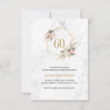 Aniversário de 60 anos Rosa Floral Mármore Branco