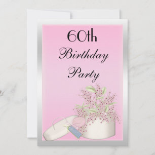 Convites Aniversário de 60 anos Rosa Floral & Prata