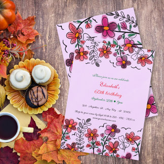 Convites Aniversário de 60 anos Roxo Primavera Doodle Flore