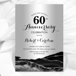 Convites Aniversário de 60 anos Silver Black