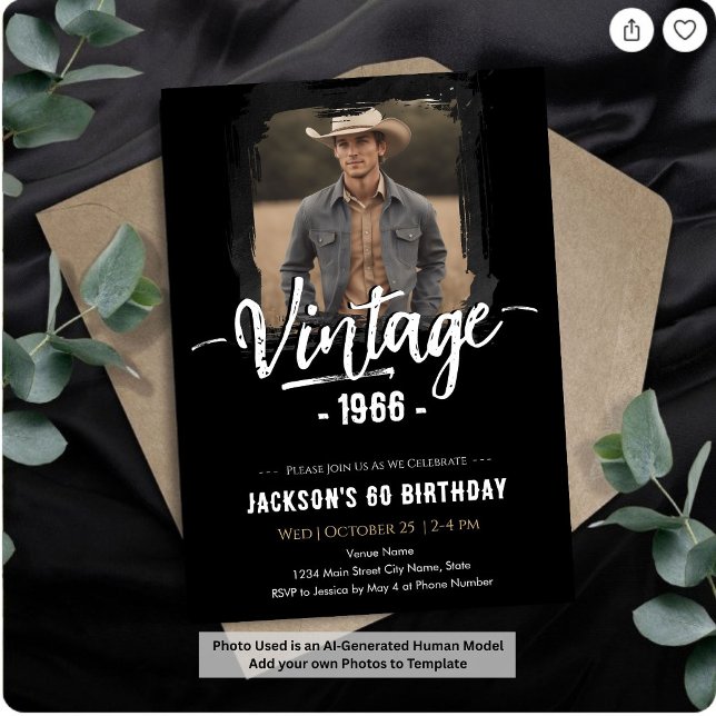 Convites Aniversário de 60 anos Vintage (Criador carregado)