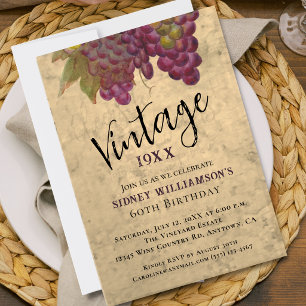 Convites Aniversário de 60 anos Vintage, Tema de Vinho de V