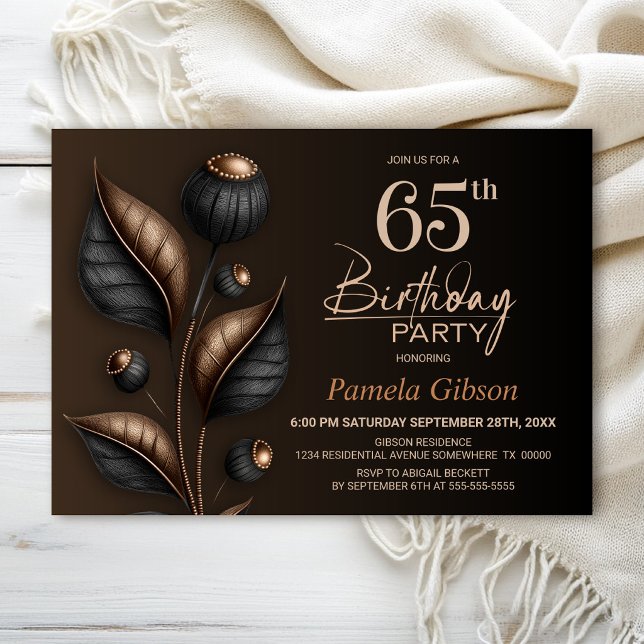 Convites Aniversário de 65 anos com Eucalipto Preto e Cobre (Criador carregado)