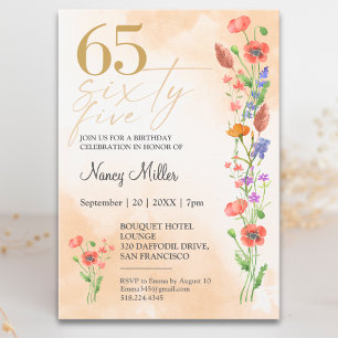Convites Aniversário de 65 anos da Soft Wildflower para Ela