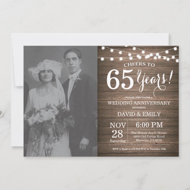 Convites Aniversário de 65 anos de Casamento em Madeira Rús (Frente)
