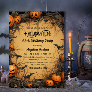 Convites Aniversário de 65 anos de Halloween Abóbora Vintag