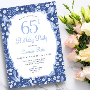 Convites Aniversário de 65 anos Elegante Feminino Floral Pá