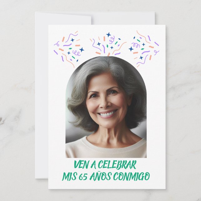 Convites Aniversário de 65 Anos Festa Com Foto (Frente)