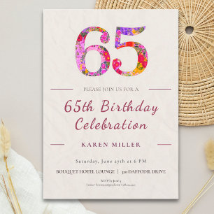 Convites Aniversário de 65 anos Floral - Celebração Elegant