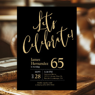 Convites Aniversário de 65 anos Vamos Celebrar Black Gold