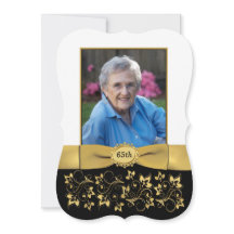 Aniversário de 65 Foto, Preto, Branco, Dourado Con