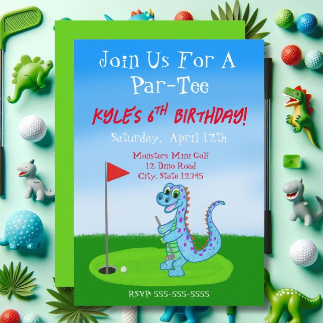 Convites Aniversário de 6 anos com tema de golfe de dinossa (Criador carregado)