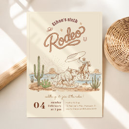 Convites Aniversário de 6 anos Cowboy Rodeo Gingham Rústico
