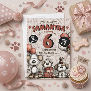 Convites Aniversário de 6 anos da garota cachorrinho rústic