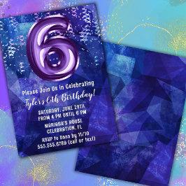 Convites Aniversário de 6 anos do Menino Roxo Azul