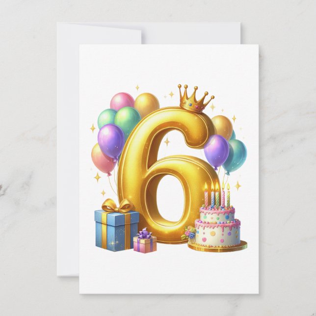 Convites Aniversário de 6 anos dourado (Frente)