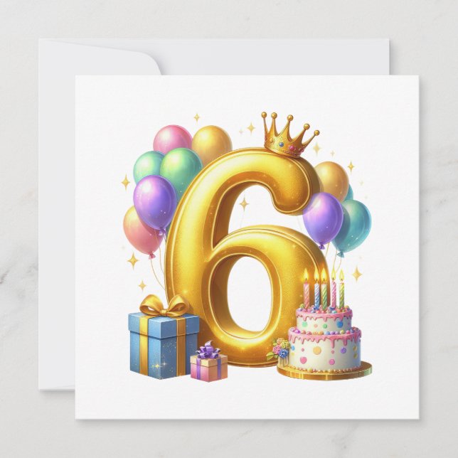 Convites Aniversário de 6 anos dourado (Frente)