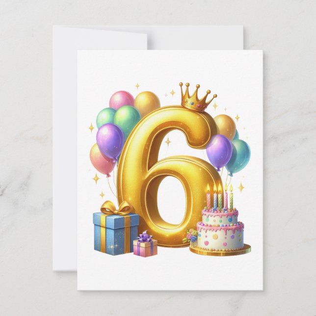 Convites Aniversário de 6 anos dourado (Frente)