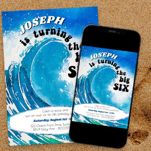 Convites Aniversário de 6 anos The Big Six Ocean Surfing Wa