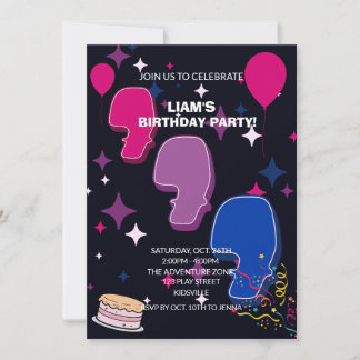 Convites Aniversário de 6 anos Vibrante | Confetes Rosa Azu