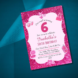Convites Aniversário de 6 brilhante fofo vibrante, cor-de-r