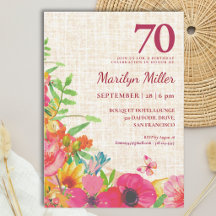 Aniversário de 70 anos Bold Floral Linen Celebraçã