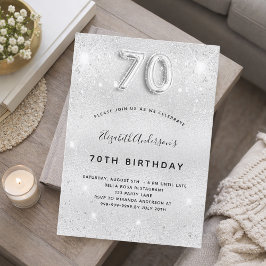 Convites aniversário de 70 anos brilho prateado