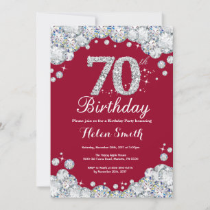 Convites Aniversário de 70 anos Burgundy Vermelho e Prata D