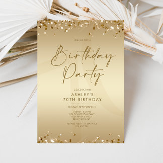 Convites Aniversário de 70 anos Champagne Dourado de Luxo