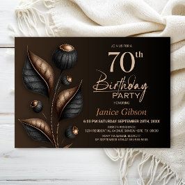 Convites Aniversário de 70 anos com Eucalipto Preto e Cobre