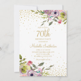 Convites Aniversário de 70 anos com Flores Rosa Amarelo e B