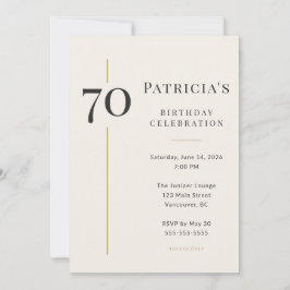 Convites Aniversário de 70 anos Creme e Dourado Elegante
