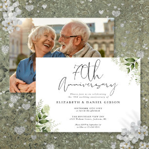 Convites Aniversário de 70 anos de Casamento Foto Floral Ve