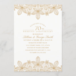 Convites Aniversário de 70 anos de Casamento Renda Dourada