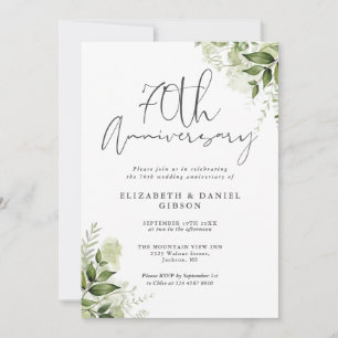 Convites Aniversário de 70 anos de Casamento Verde Floral