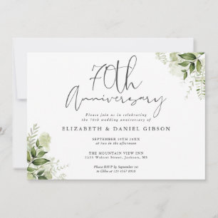 Convites Aniversário de 70 Anos de Casamento Verde Floral