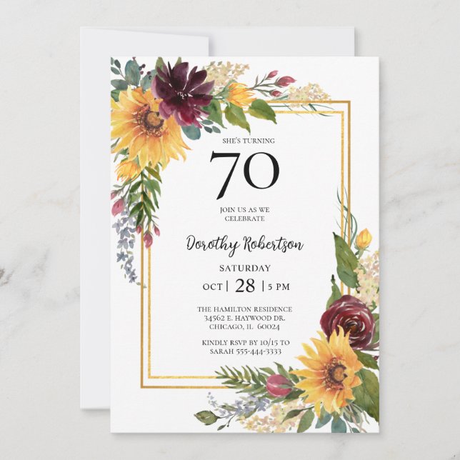 Convites Aniversário de 70 anos dos Girassóis (Frente)
