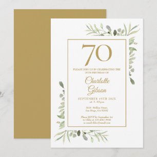 Convites Aniversário de 70 anos Elegante Água-Forte Verde D