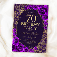 Aniversário de 70 anos elegante em roxo e dourado