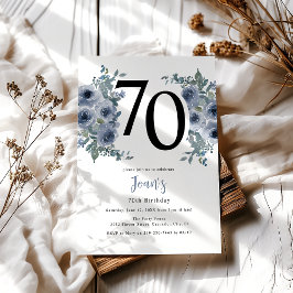 Convites Aniversário de 70 anos Elegante Floral Azul