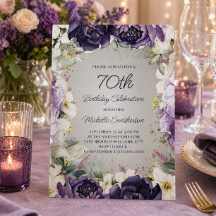 Convites Aniversário de 70 anos Elegante Glitter Floral Rox