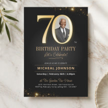 Aniversário de 70 anos em Foto Preto e Dourado Ele