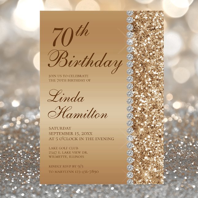 Convites Aniversário de 70 anos em Ouro Elegante (Criador carregado)