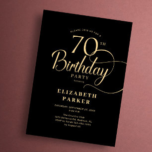 Convites Aniversário de 70 anos em preto e dourado elegante